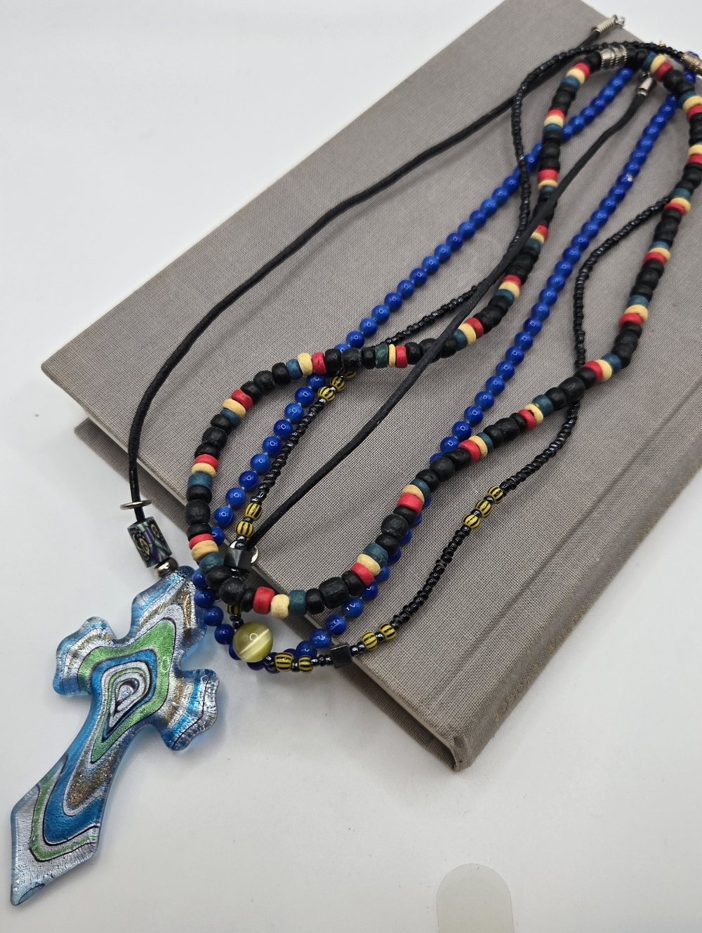 Vintage Beaded Choker Murano Glass Cross Necklace BUNDLE Fairy Boho 90s Y2k